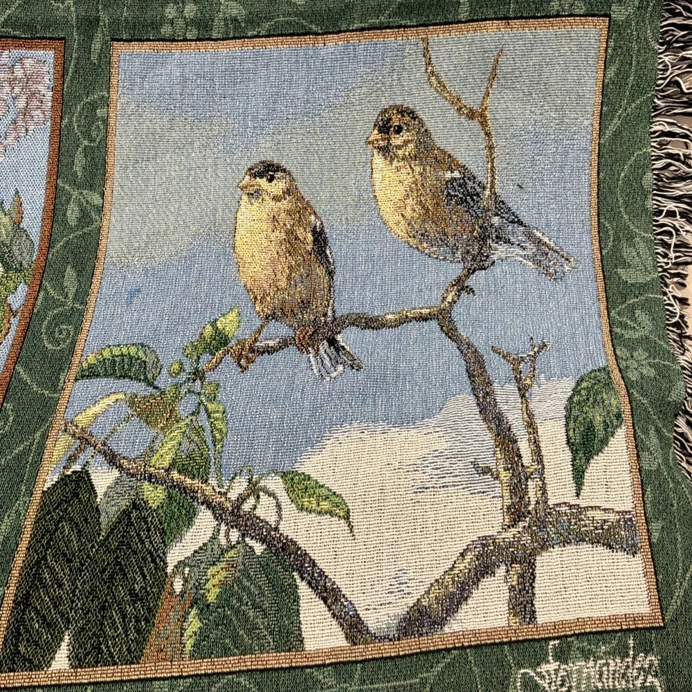 Blanket‎ Throw Song Bird Tapestry Fringe Cardinal Robin Chickadee Finch Seasons